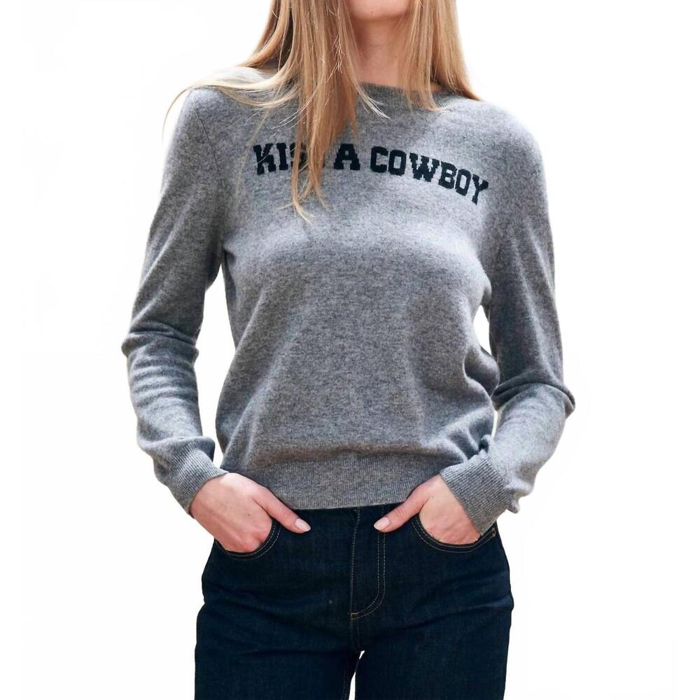 NEW JUMPER1234 kiss a cowboy crew sweater in mid grey/black